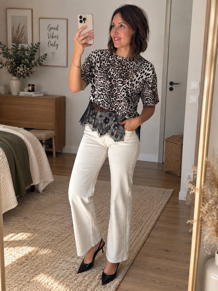 Pantalon Beige Taille Haute Stretch