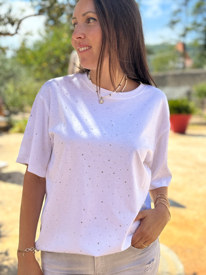 T-shirt blanc strass