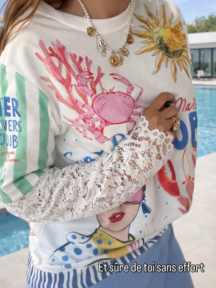 Sweat manche dentelle