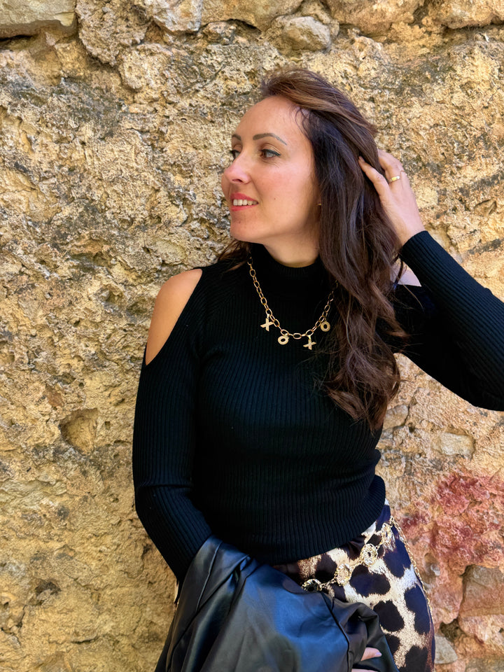 Pull col roulé noir femme – épaules dénudées Valérie noir
