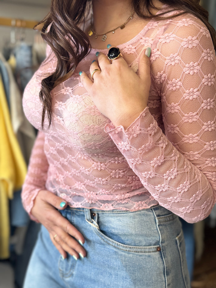 Top en dentelle rose Aline