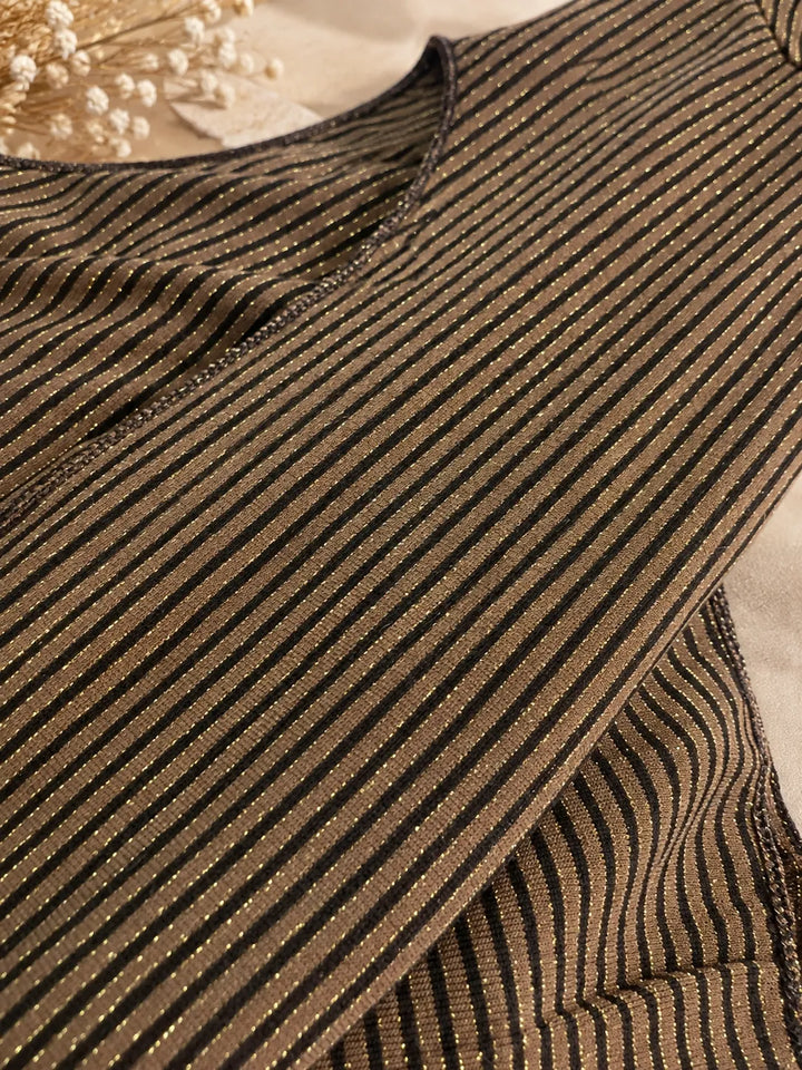 Top Fin Marron Rayé Fil Doré