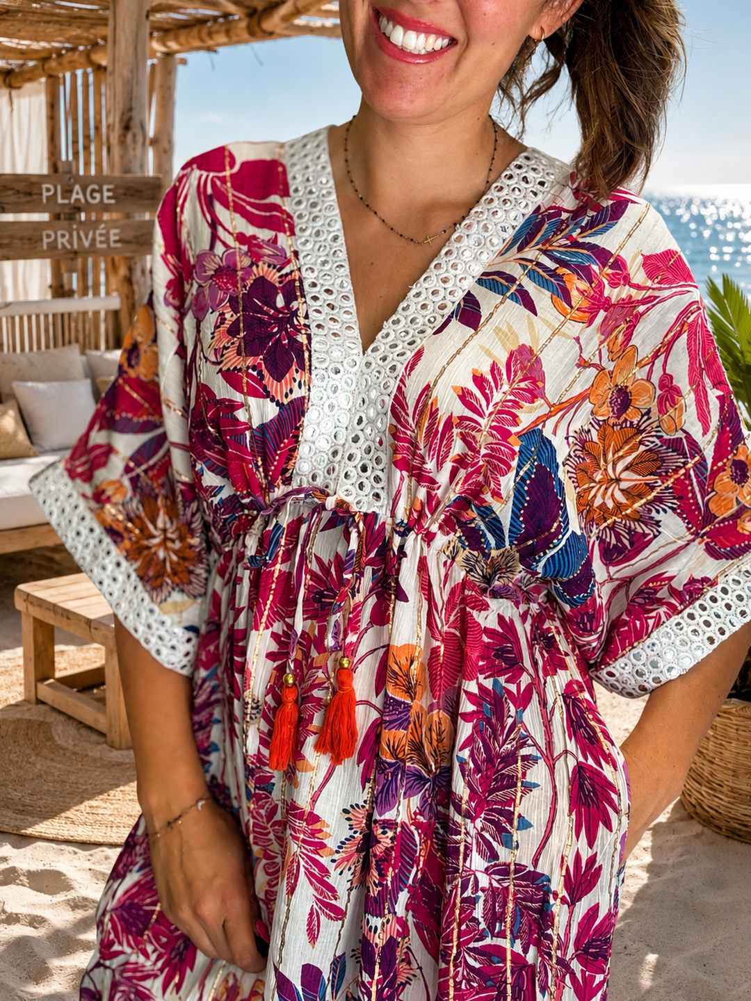 Robe Longue Viscose Imprimé Tropical fuschia