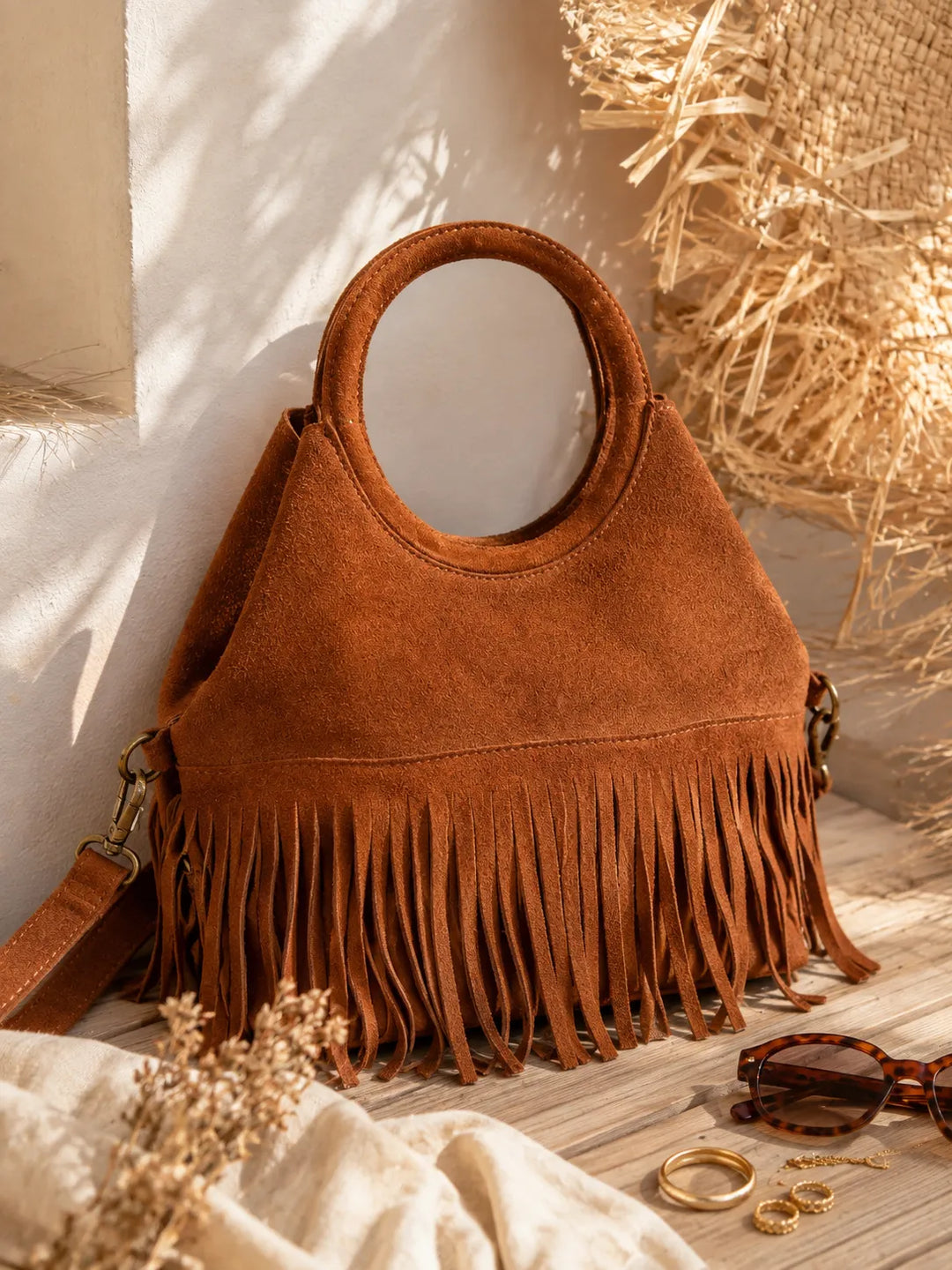Sac en Cuir à Franges Camel — 2 en 1