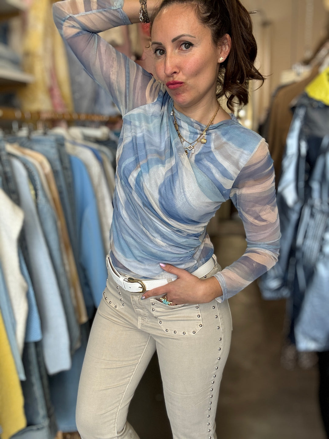 Top résille Amel bleu