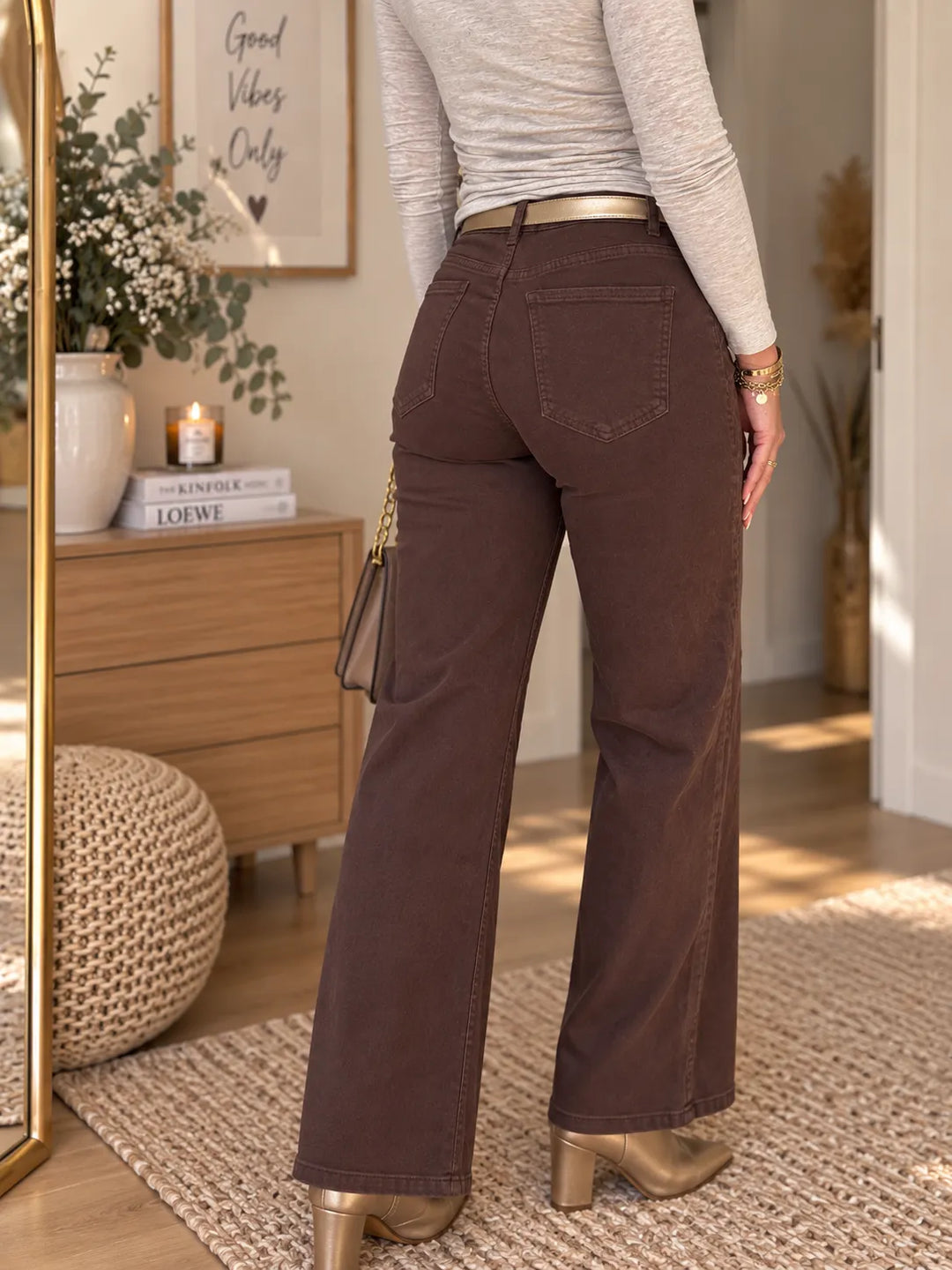 Pantalon taille haute effet tie & dye léopard chocolat