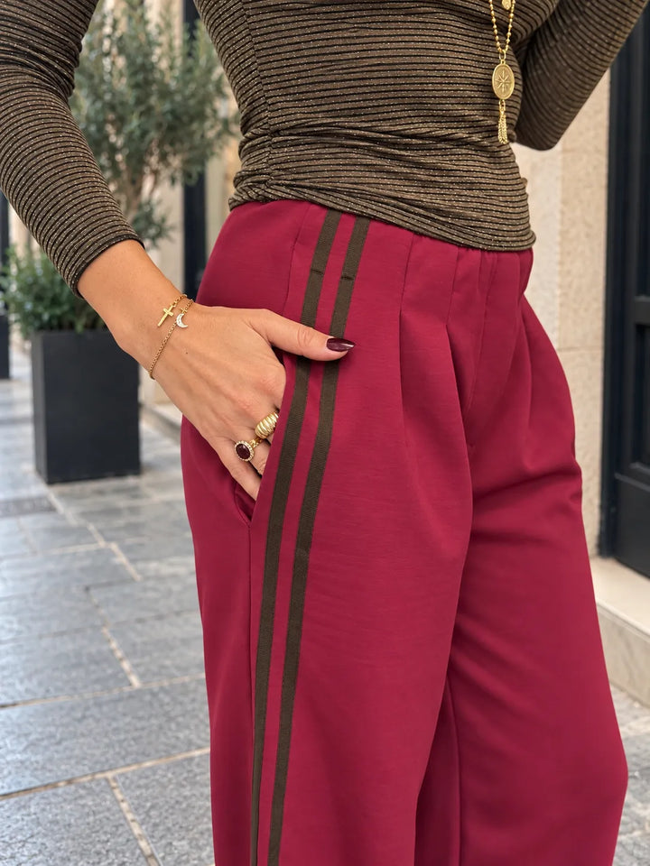 Pantalon Jogging Bandes Latérales en Viscose Douce bordeaux