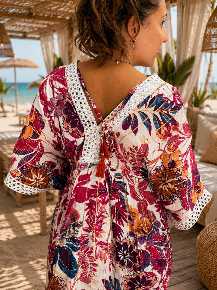 Robe Longue Viscose Imprimé Tropical fuschia
