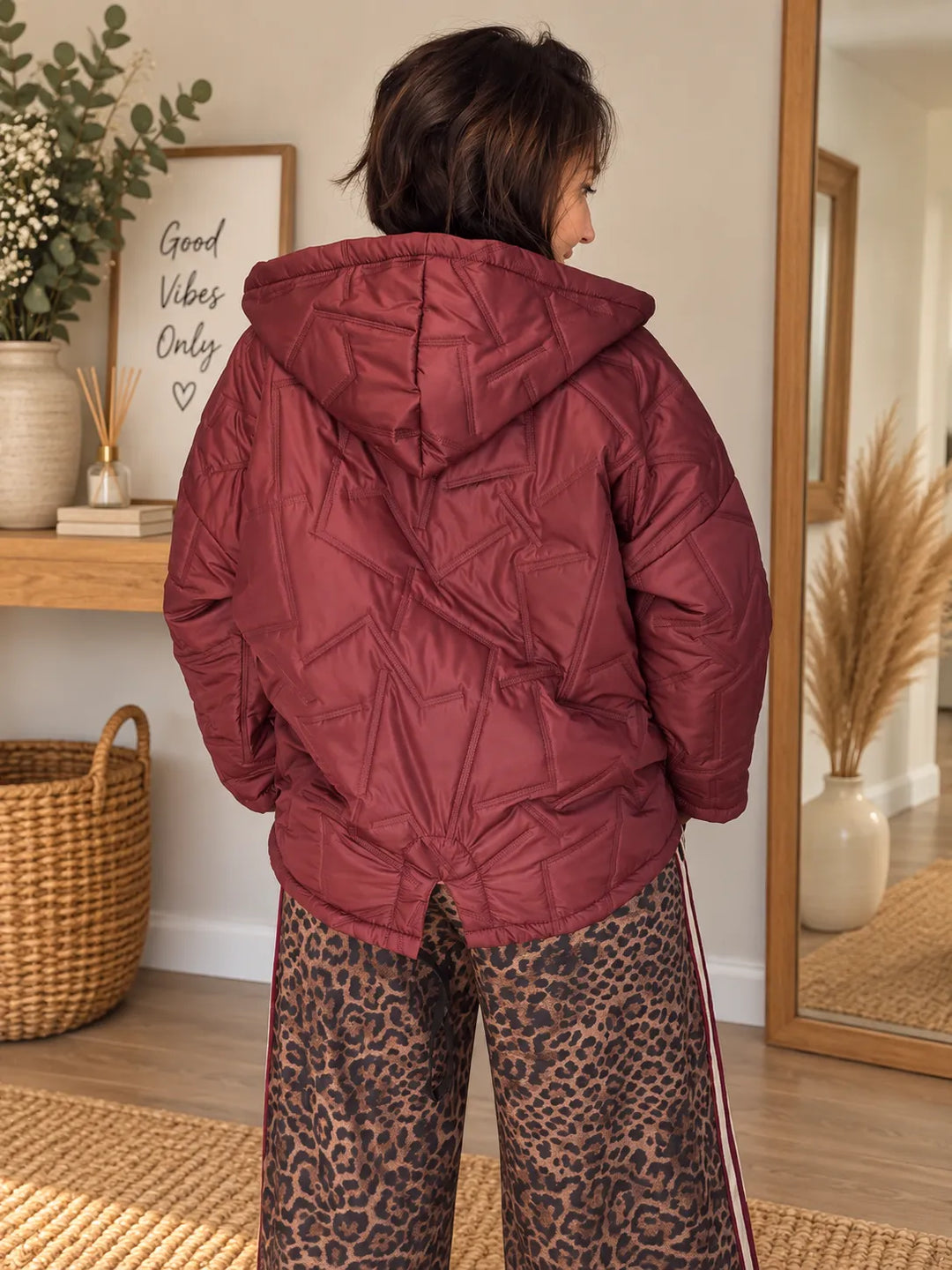 Veste Matelassée à Capuche Bordeaux