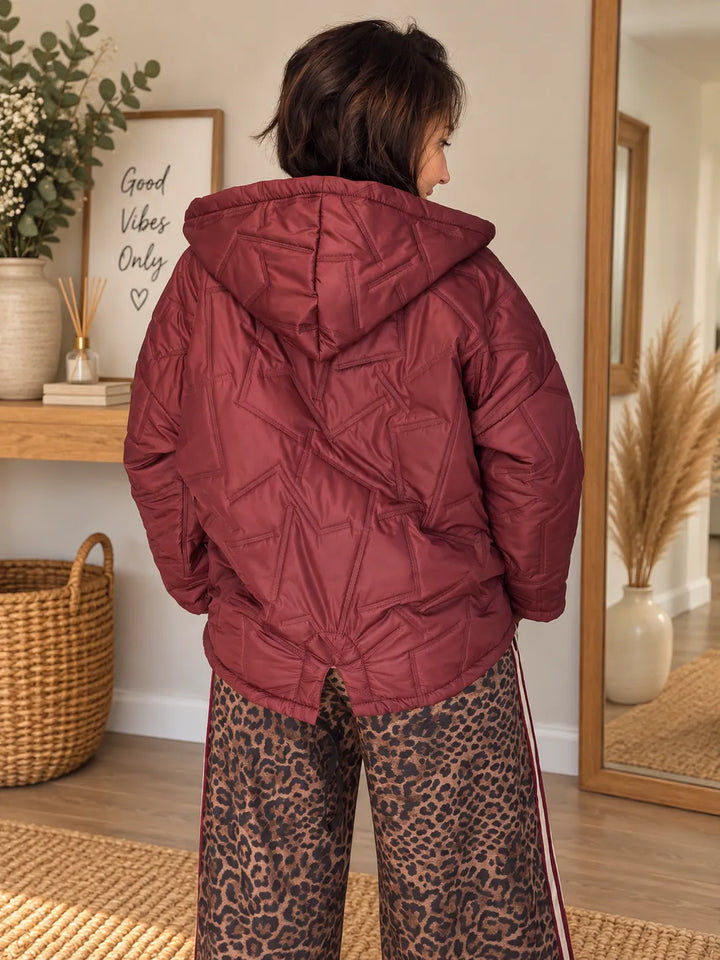 Veste Matelassée à Capuche Bordeaux