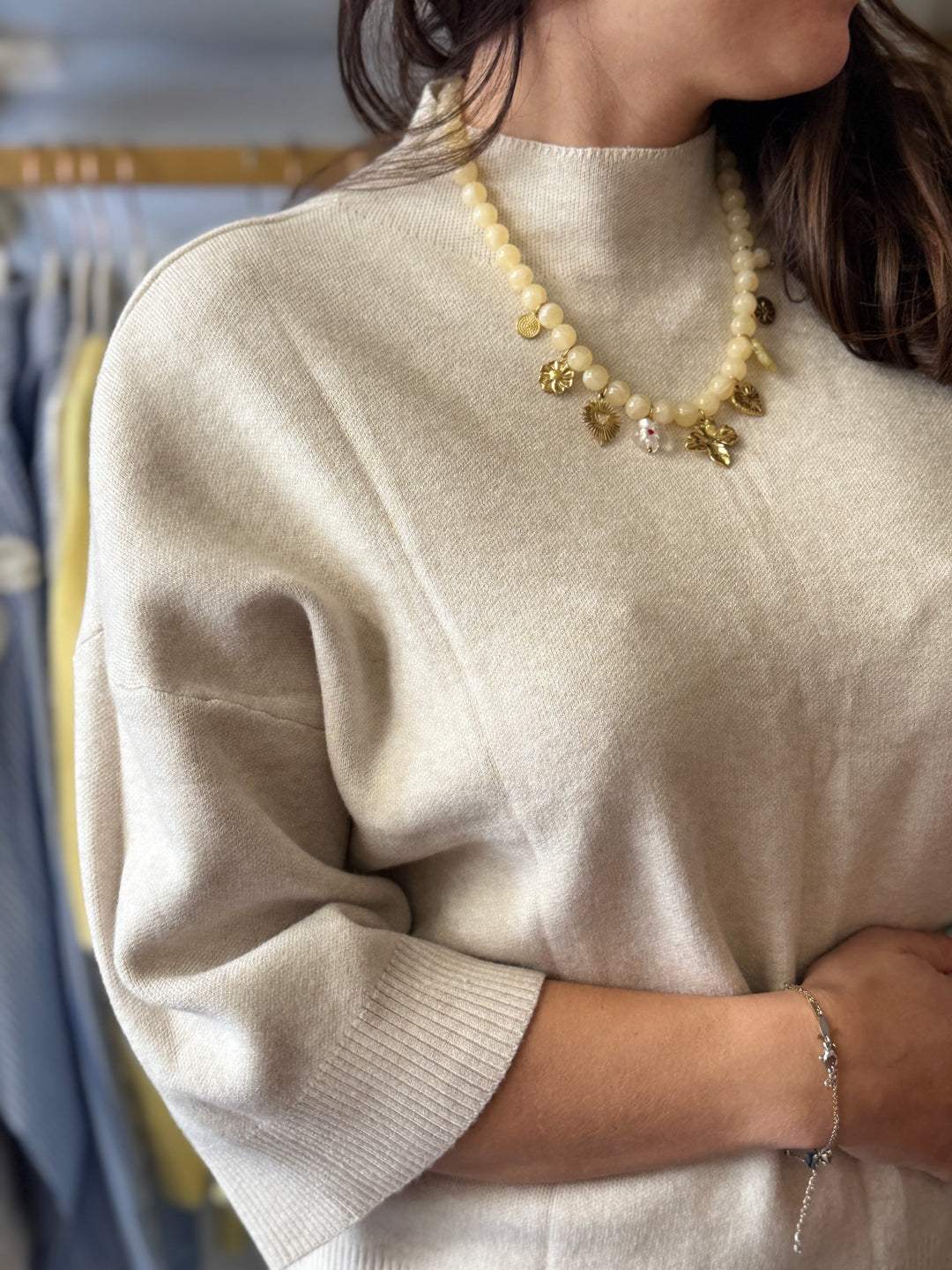 Pull maille douce col rond – Beige clair astrid