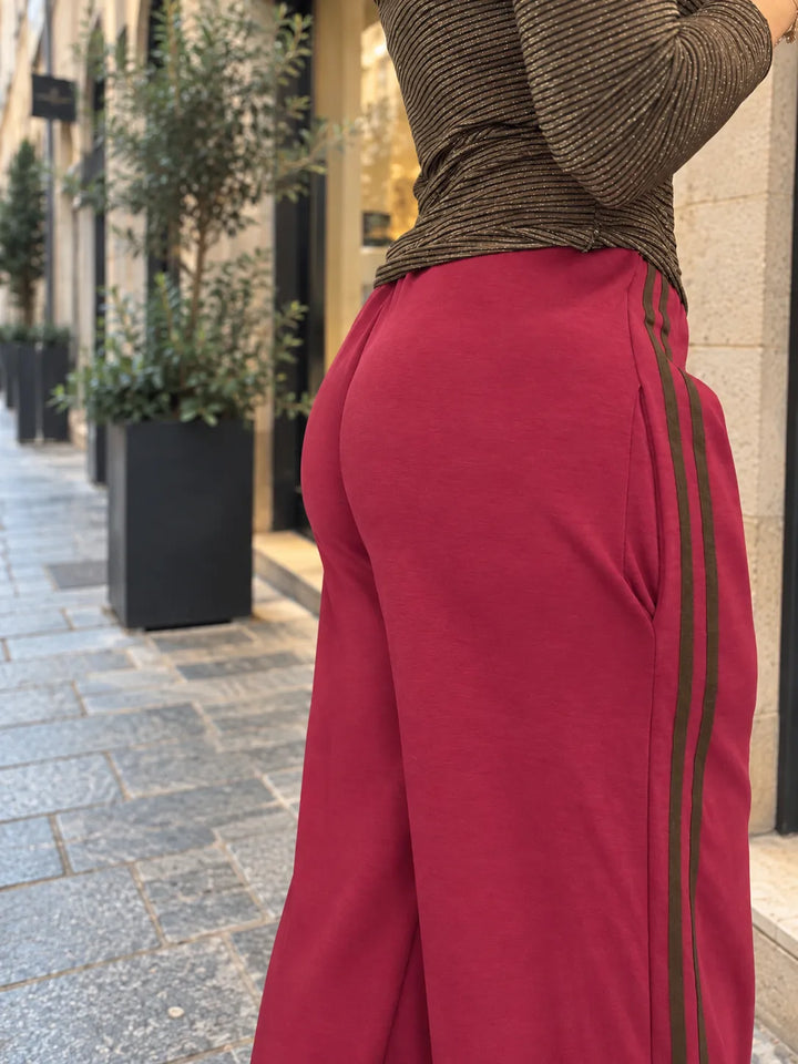 Pantalon Jogging Bandes Latérales en Viscose Douce bordeaux