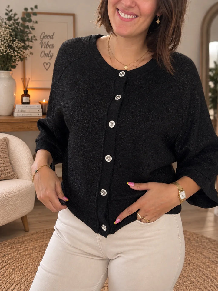 Gilet noir manches trois-quarts fil irisé Loren-B