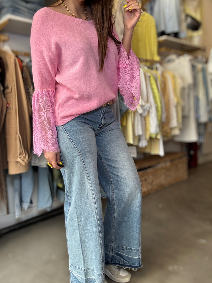 Pull manche dentelle