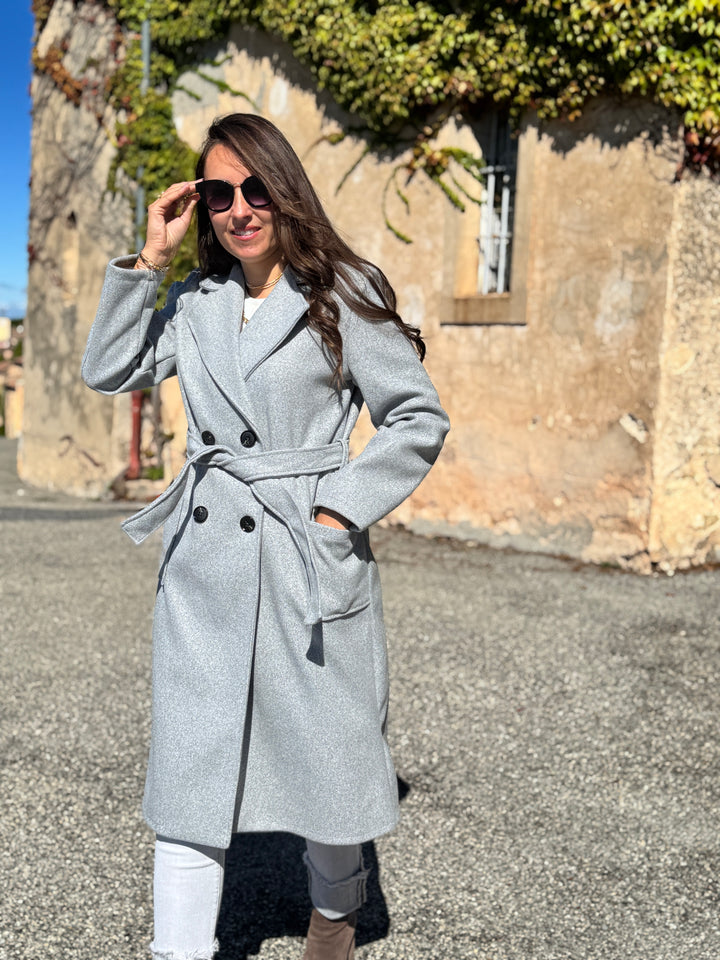 Manteau ceinturé gris clair