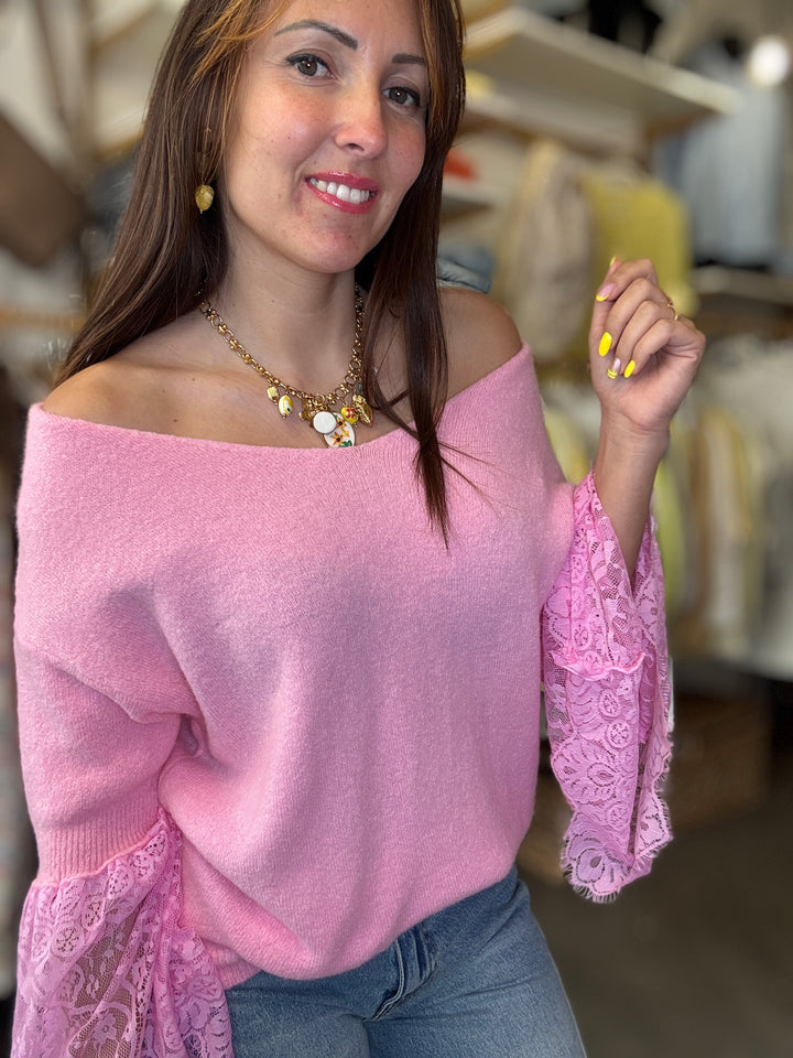 Pull manche dentelle