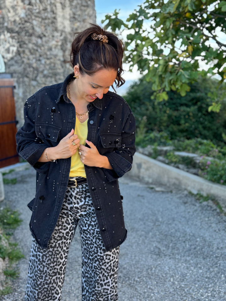 Surchemise-veste oversize à strass carolane