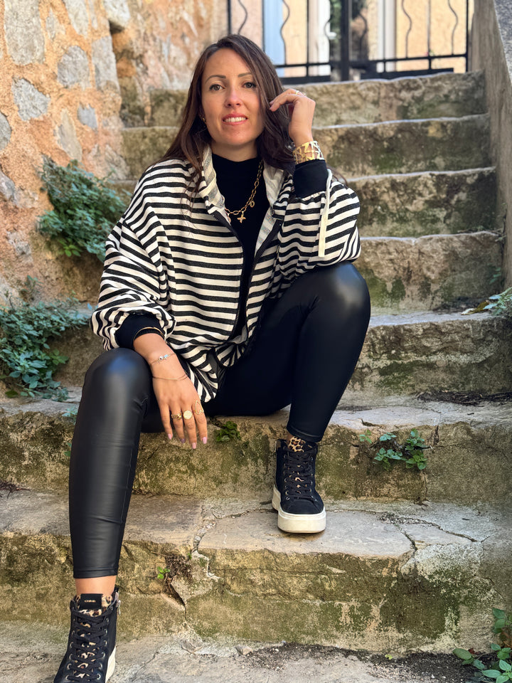 Gilet oversize rayé zippé à capuche Lola