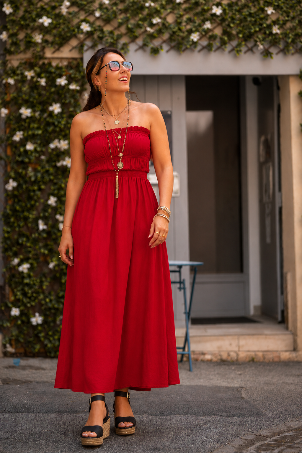 robe longue bustier rouge