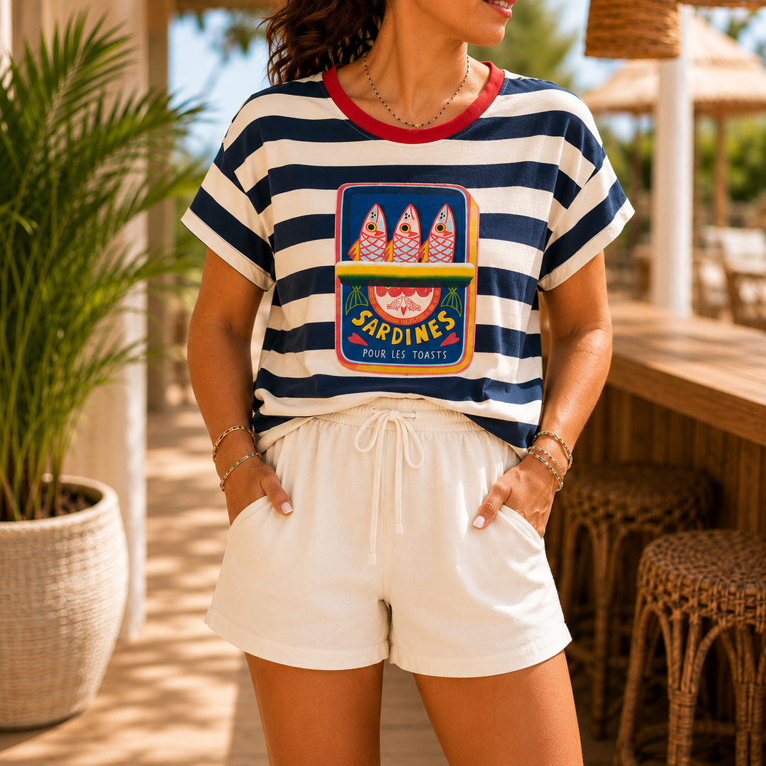T-shirt rayé marine & écru