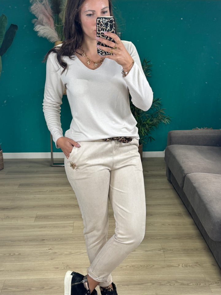 Jogg en suédine camel – avec ceinture léopard Malo beige