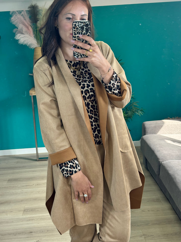Veste en suédine camel – Ouverte sans fermeture emy