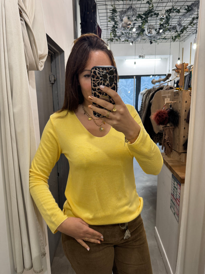 Top jaune angora/laine dodo