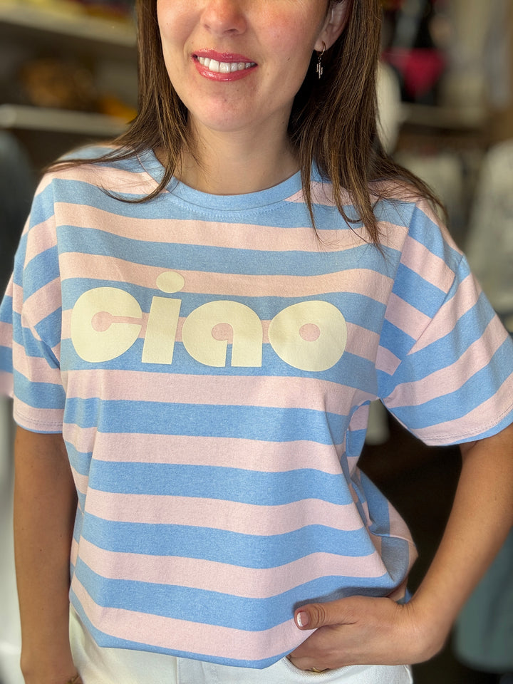 T SHIRT RAYÉ CIAO ROSE ET BLEU
