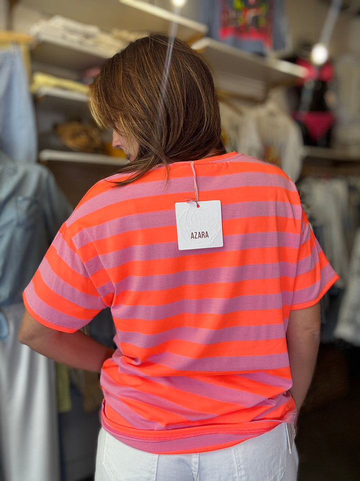 T SHIRT RAYÉ CIAO ORANGE ET ROSE