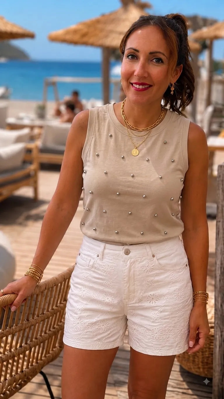 Débardeur à clous beige