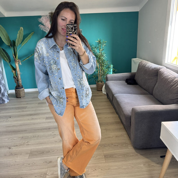 Jean coupe droite CERISE orange