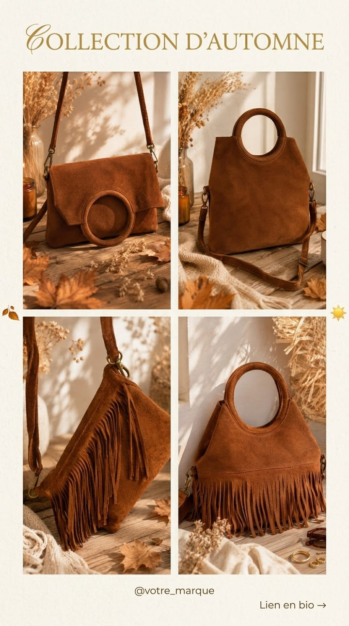 Sac en Cuir à Franges Camel — 2 en 1