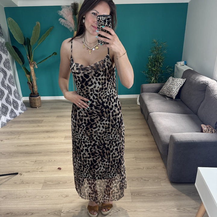 Robe longue léopard BRUN