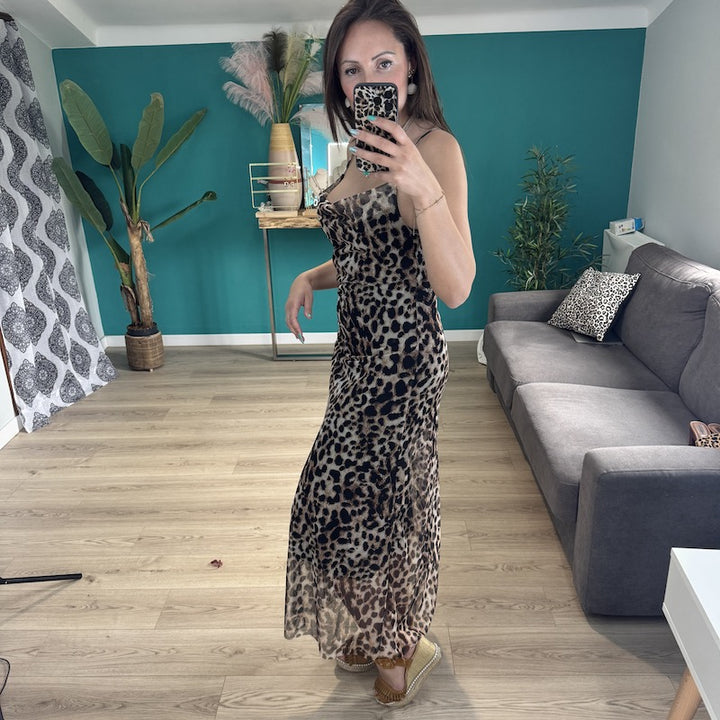 Robe longue léopard BRUN