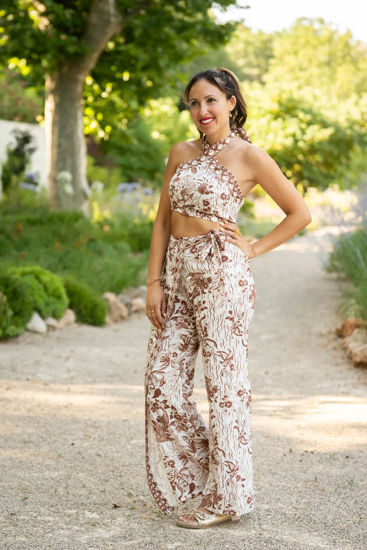 Ensemble 2 pièces imprimé beige et chocolat