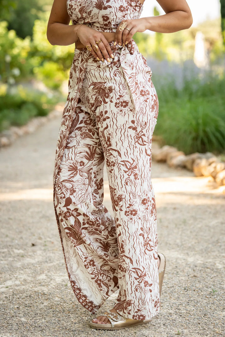 Ensemble 2 pièces imprimé beige et chocolat