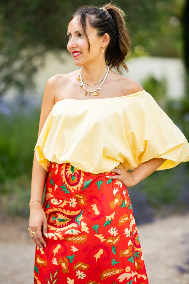 Ensemble Bohème Jaune & Rouge – 2 Pièces –