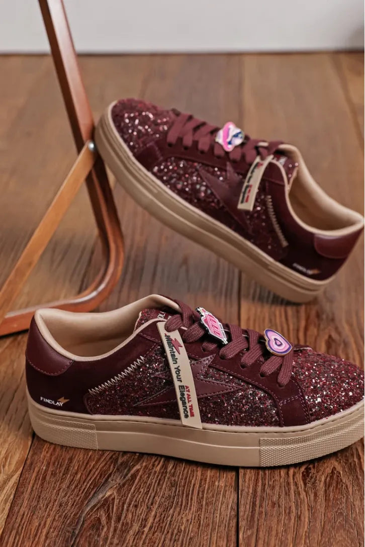 Baskets Pailletées Bordeaux à Charms Amovibles