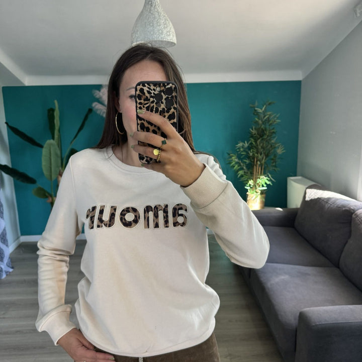 Sweat  Amour brodé motif léopard BEIGE