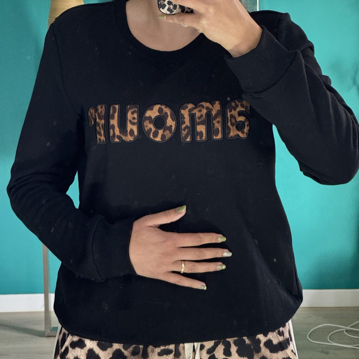 Sweat  Amour brodé motif léopard NOIR