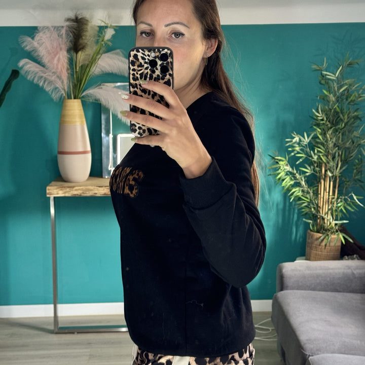 Sweat  Amour brodé motif léopard NOIR
