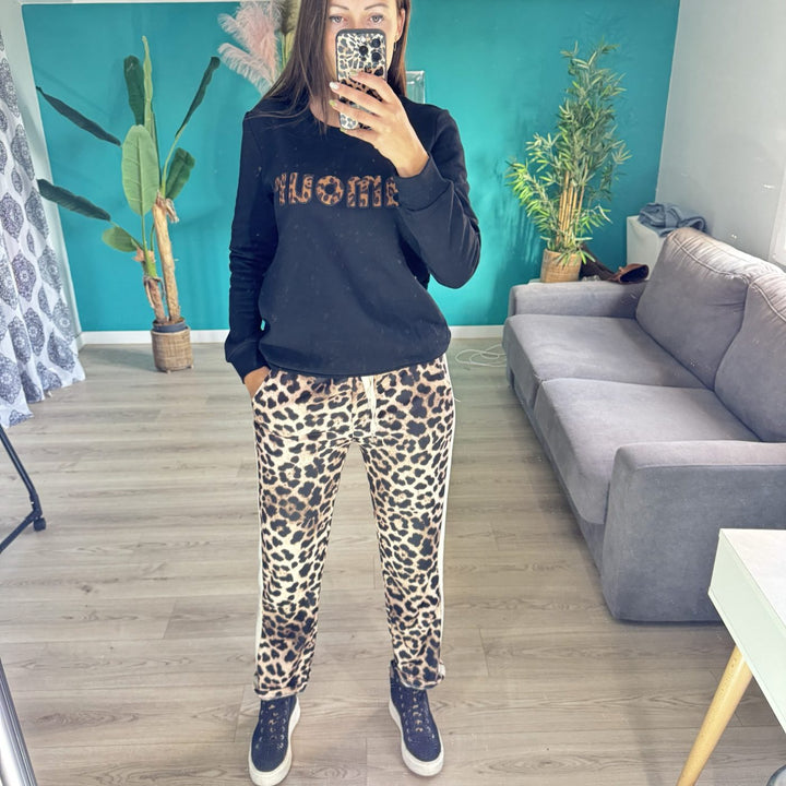 Sweat  Amour brodé motif léopard NOIR