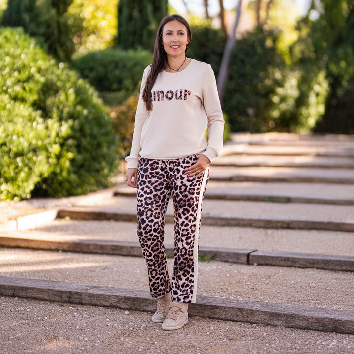 Sweat  Amour brodé motif léopard BEIGE