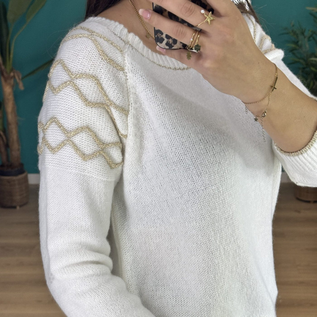 pull blanc col rond fabrication italienne