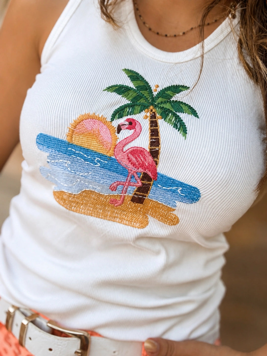 Débardeur Flamant Rose Brodé